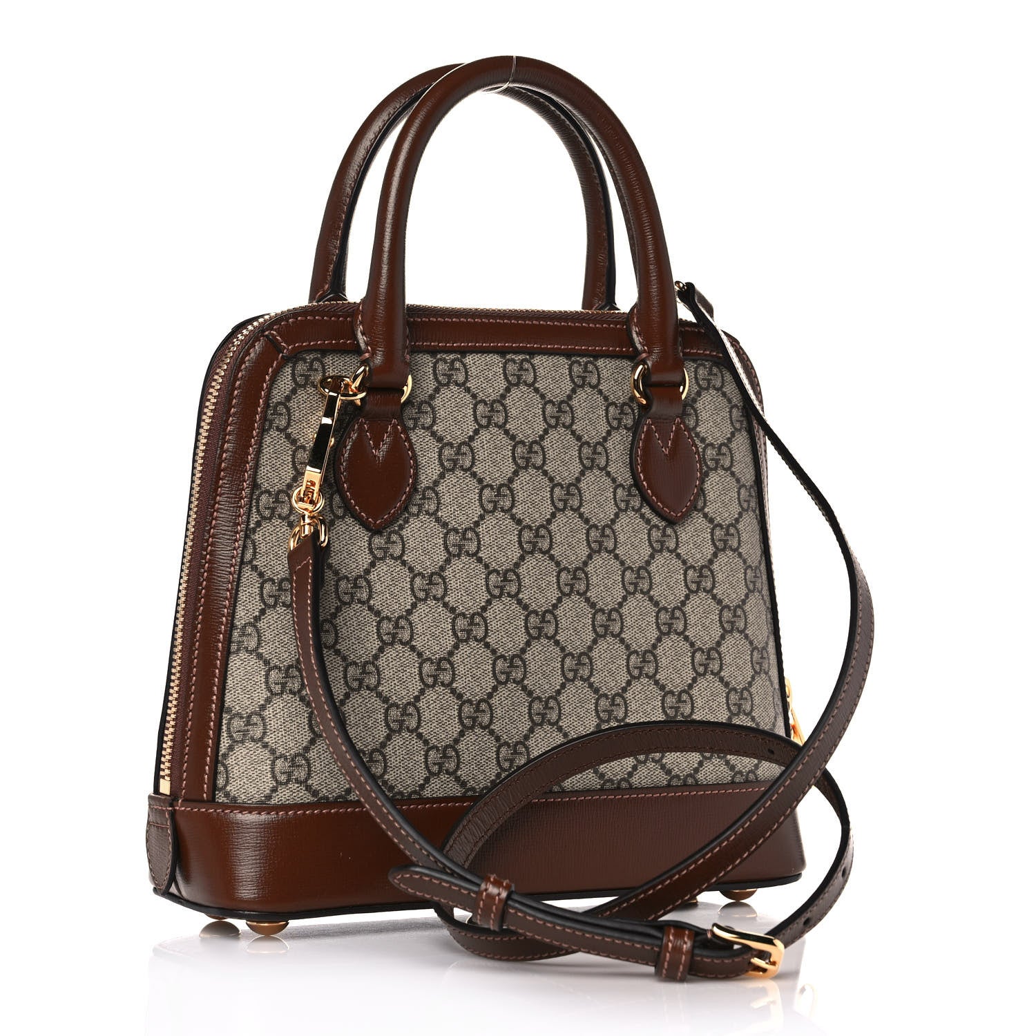 Gucci GG Supreme Monogram Azalea Calfskin Small Horsebit 1955 Top Handle Bag Beige Ebony Brown Sugar 3 of 12