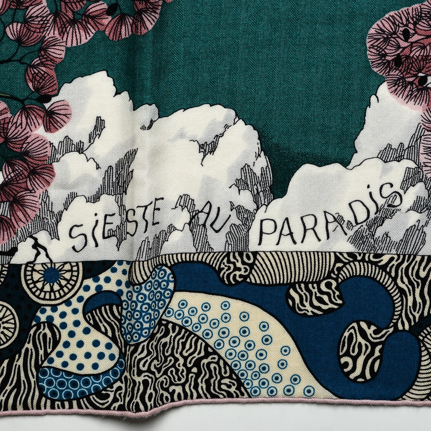 Hermes Cashmere Silk Sieste Au Paradis Shawl 140 Blanc Vert Rose 4 of 5