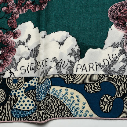 Hermes Cashmere Silk Sieste Au Paradis Shawl 140 Blanc Vert Rose 4 of 5