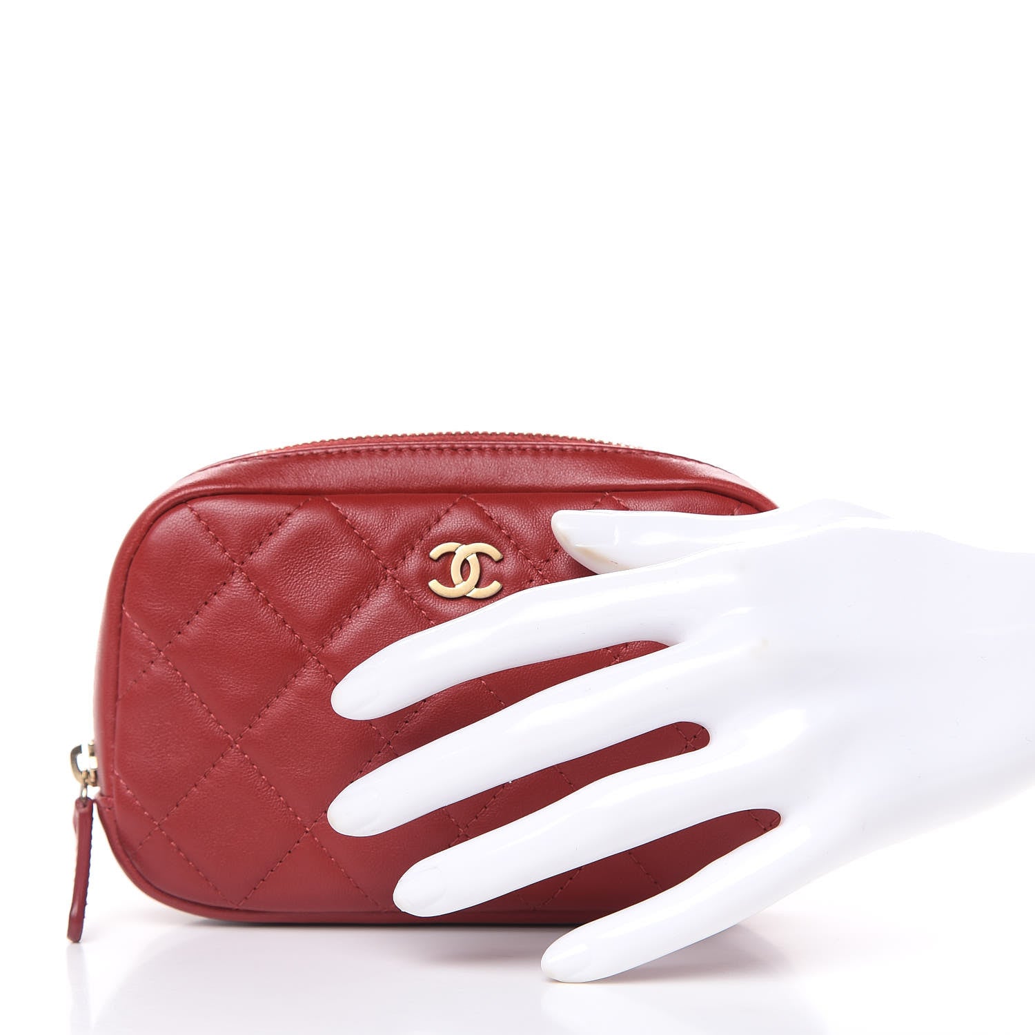 Chanel Lambskin Quilted Small Curvy Pouch Cosmetic Case Red 2 of 10