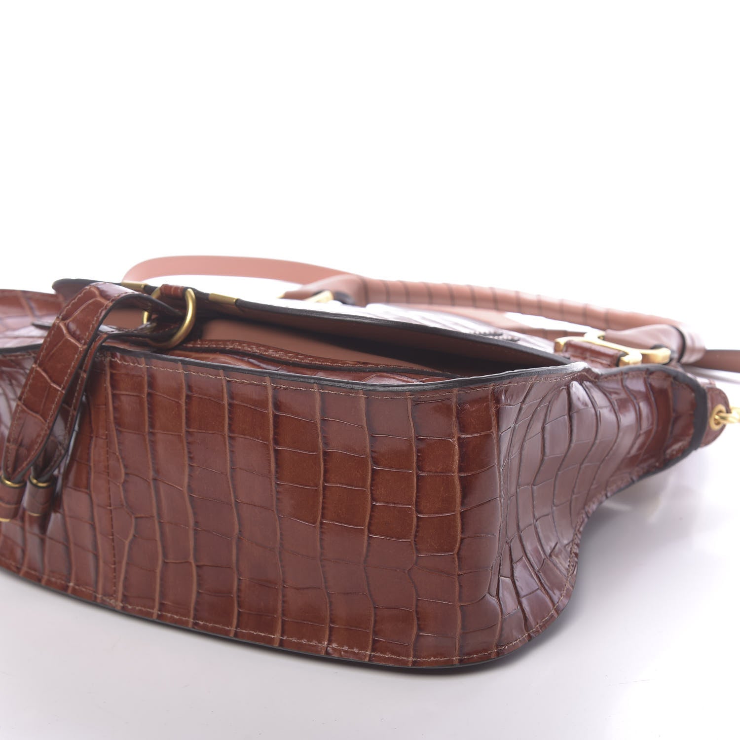 Chloe Calfskin Crocodile Embossed Medium Marcie Satchel Mahogany 8 of 9
