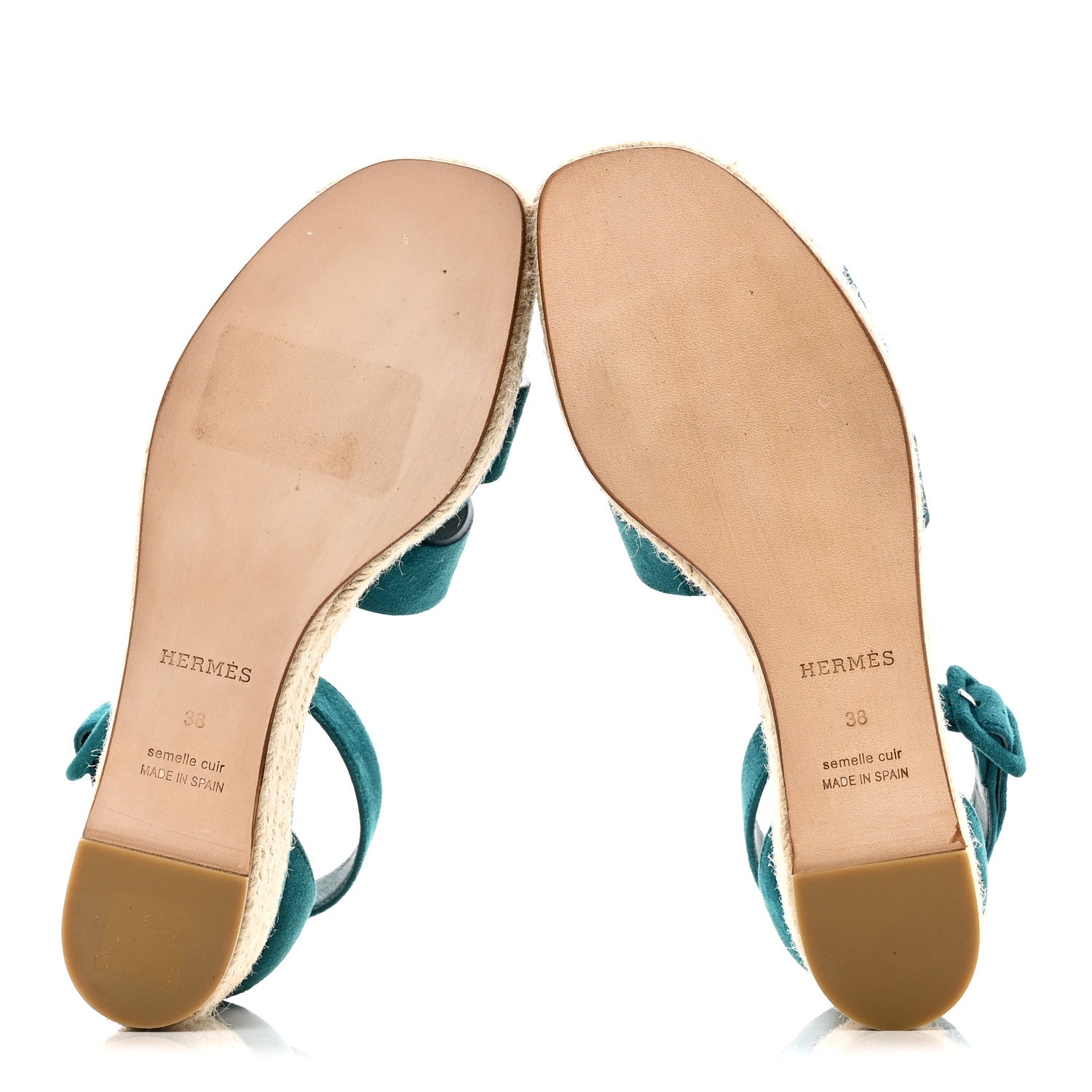 Hermes Suede Goatskin Elda Espadrille Wedge Sandals 38 Vert Oxford