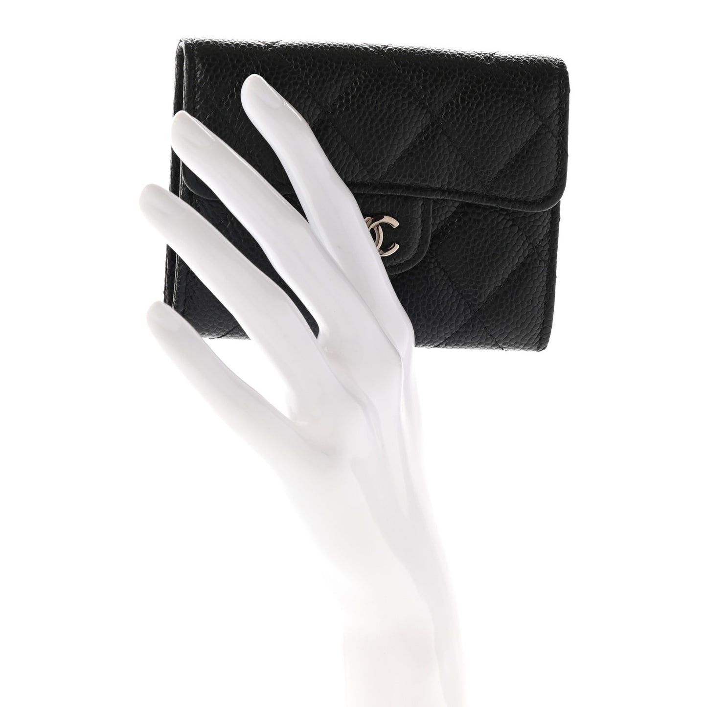 Caviar Quilted Flap Card Holder Wallet Black