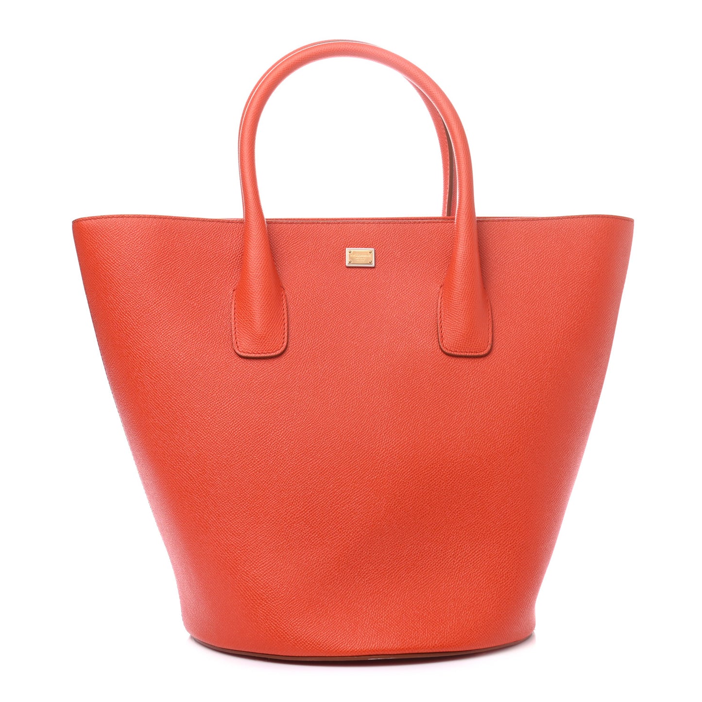 Textured Calfskin Large Ingrid Bucket Tote Orange