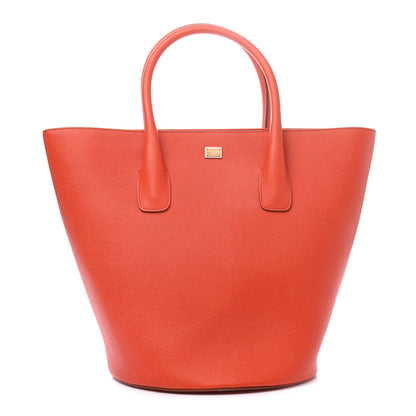 Dolce & Gabbana Textured Calfskin Large Ingrid Bucket Tote Orange 1 of 8