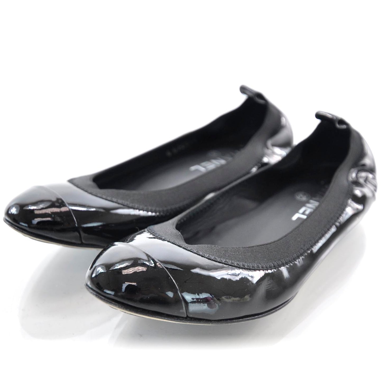 Patent Cap Toe Elastic Ballet Flats 36 Black