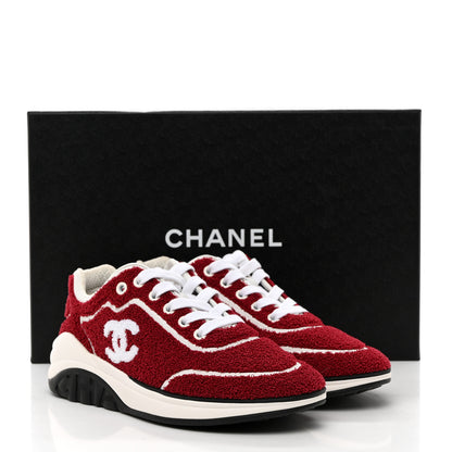 Chanel Terry Cloth Calfskin Womens Logo Sneakers 36 Red White 9 of 9