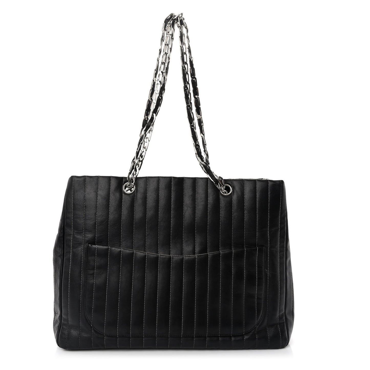 Lambskin Vertical Quilted Large Mademoiselle Tote Black
