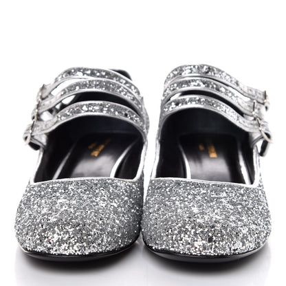 Saint Laurent Glitter Babies 40 Mid Heel Pumps 40 Galaxi Argento 2 of 9