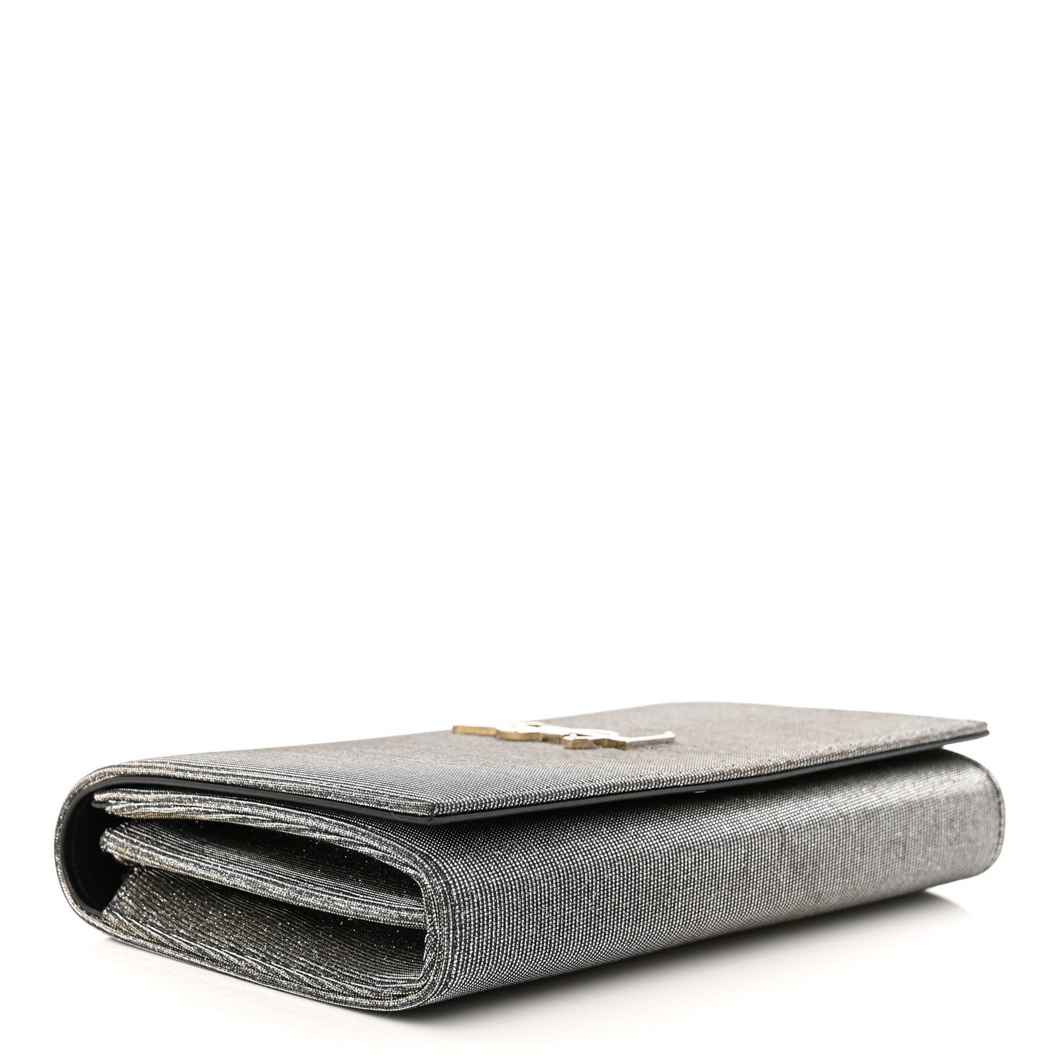 Saint Laurent Metallic Sparkle Fabric Monogram Chain Wallet Anthracite 4 of 10