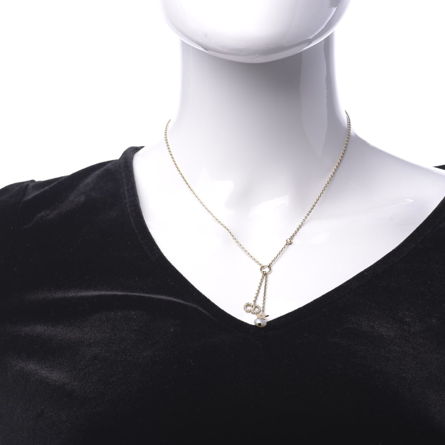 Christian Dior Crystal Pearl Shiny-D Tribal Long Necklace Gold 2 of 8
