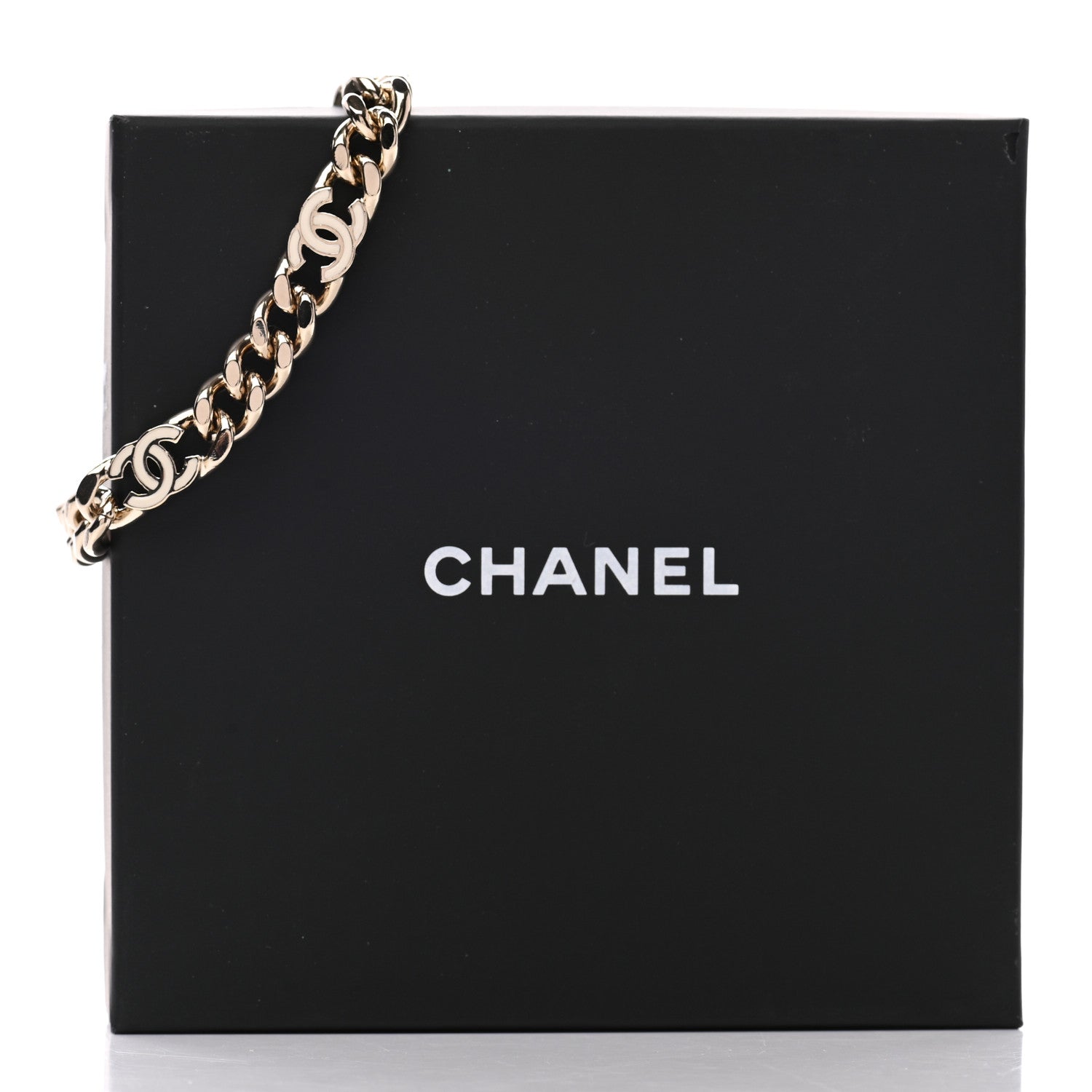 Chanel Enamel Metal CC Chain Bracelet Gold White 6 of 6
