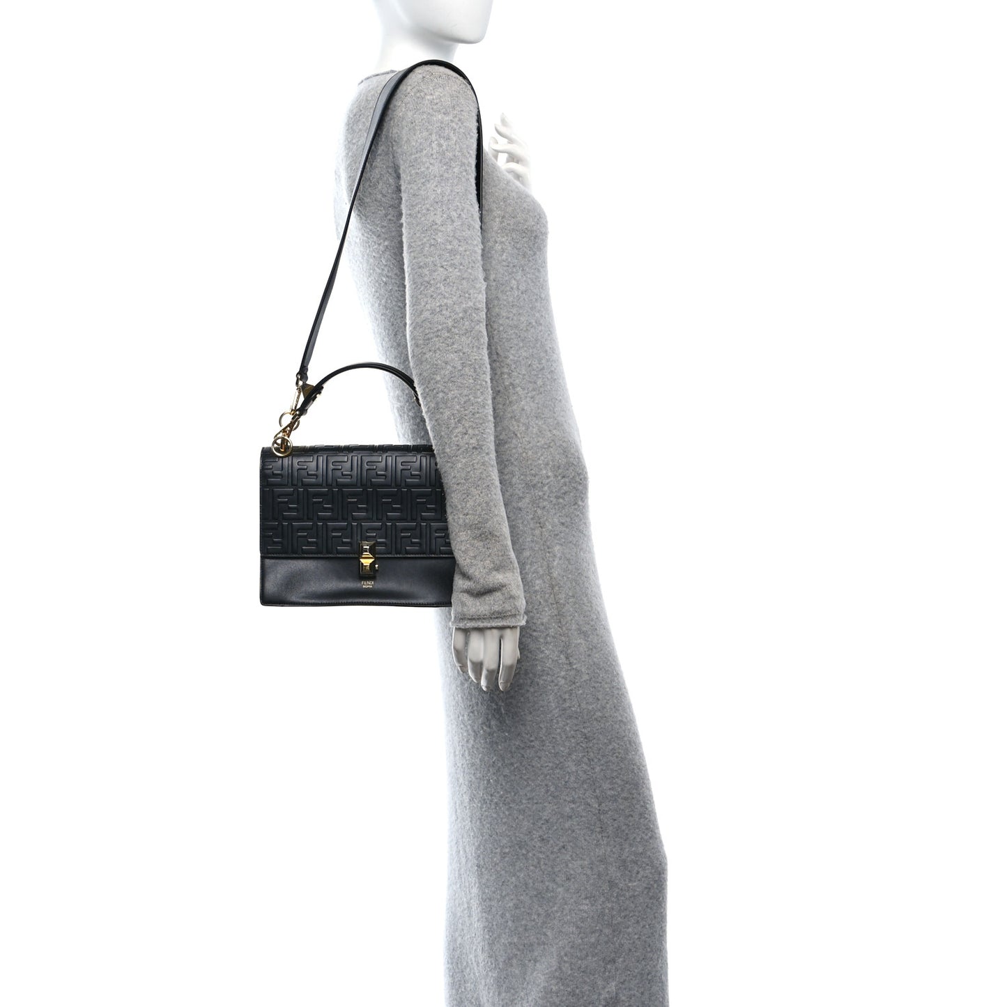 Vitello Liberty FF 1974 Embossed Kan I Shoulder Bag Black