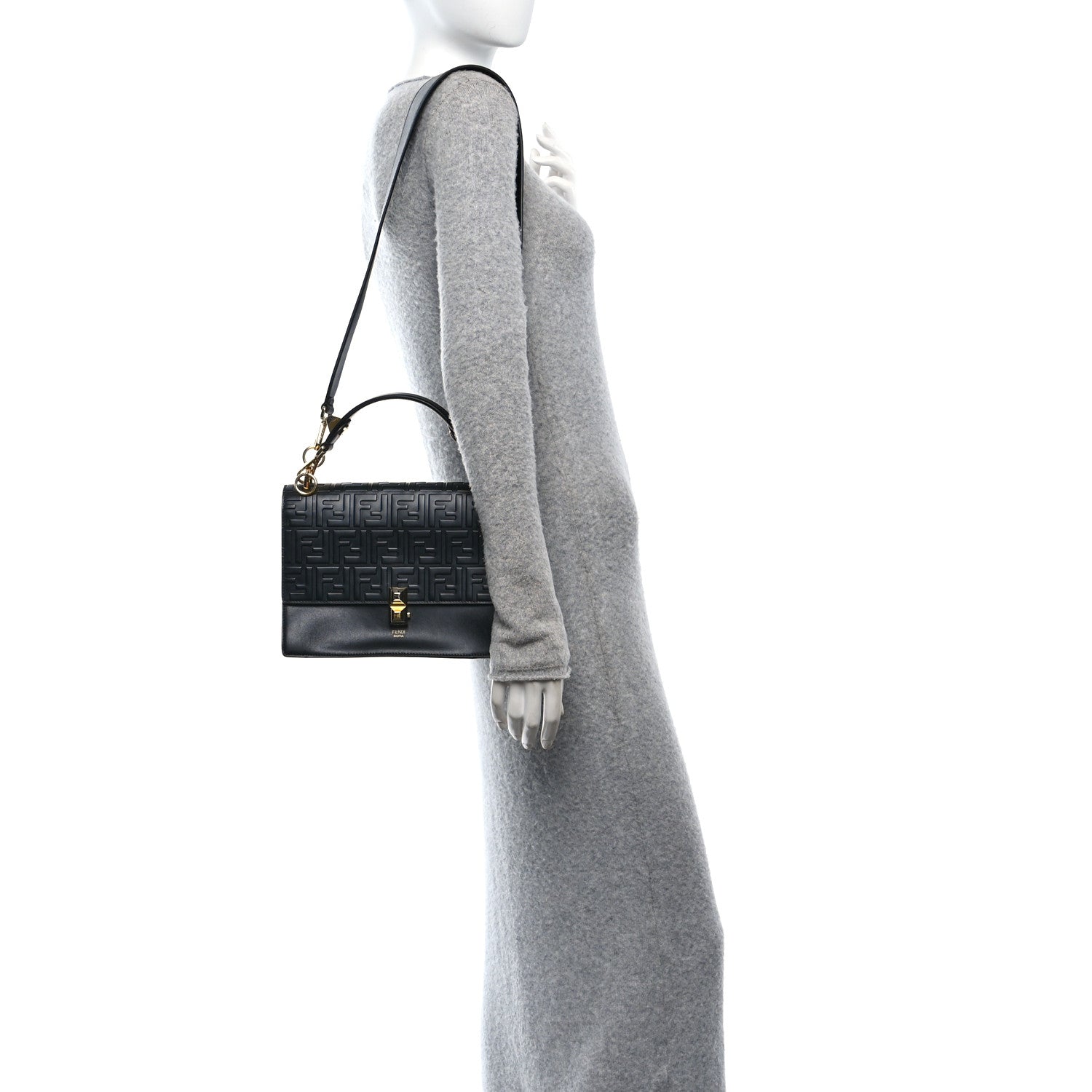 Fendi Vitello Liberty FF 1974 Embossed Kan I Shoulder Bag Black 2 of 10