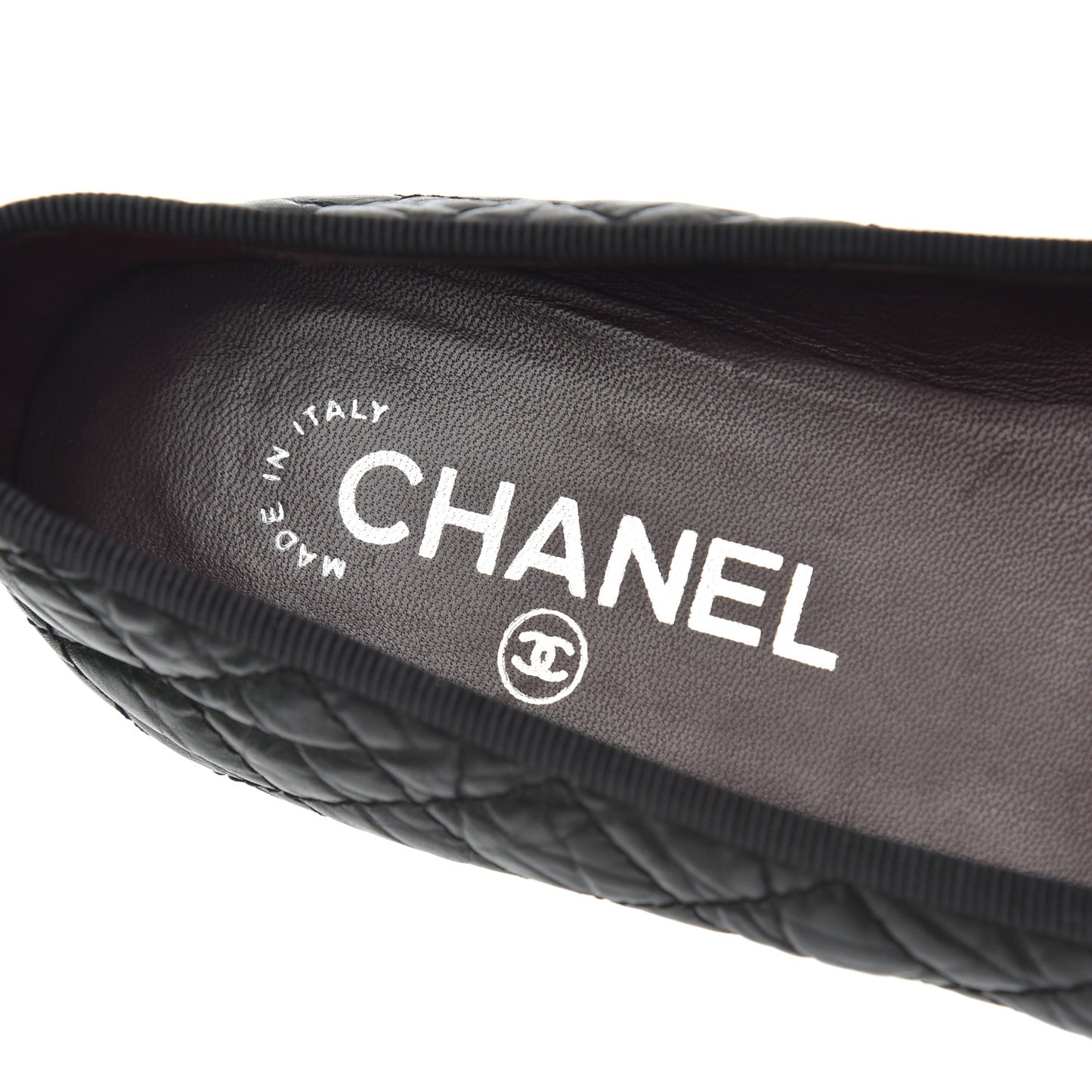 Aged Calfskin Quilted CC Cap Toe Ballerina Flats 36 Black