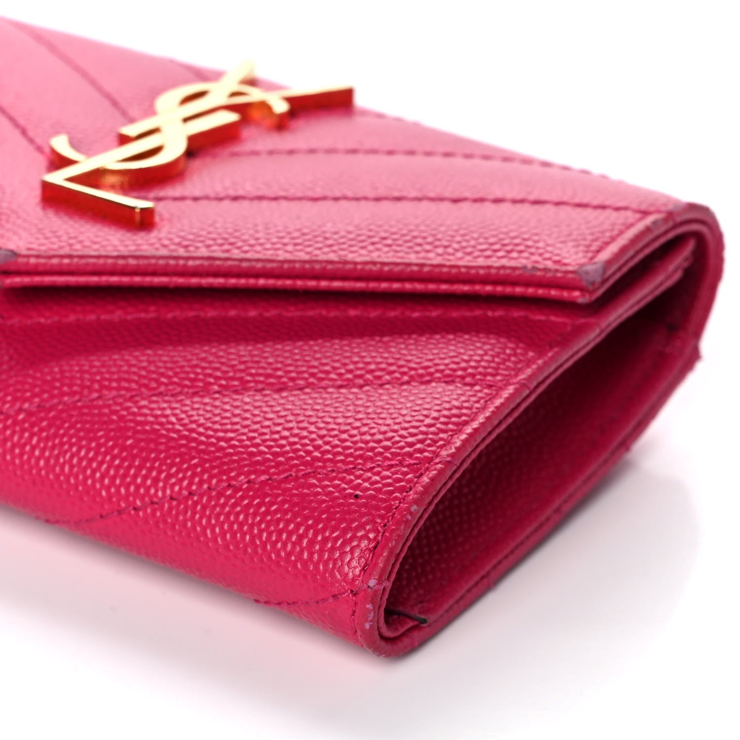Saint Laurent Grain De Poudre Matelasse Chevron Small Monogram Envelope Wallet Bubblegum 9 of 12
