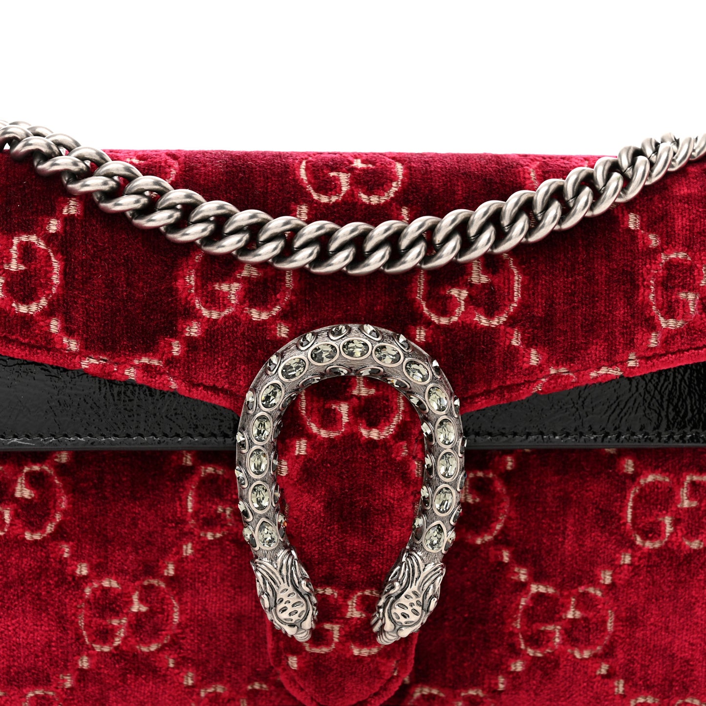 Velvet Skipper Crystal GG Monogram Small Dionysus Shoulder Bag Red Cipria Black Black Diamond