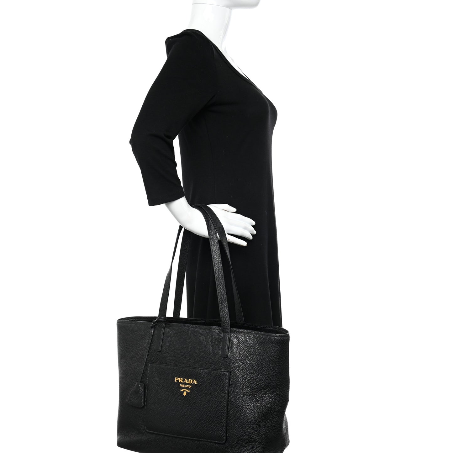 Vitello Daino Pocket Shopping Tote Black
