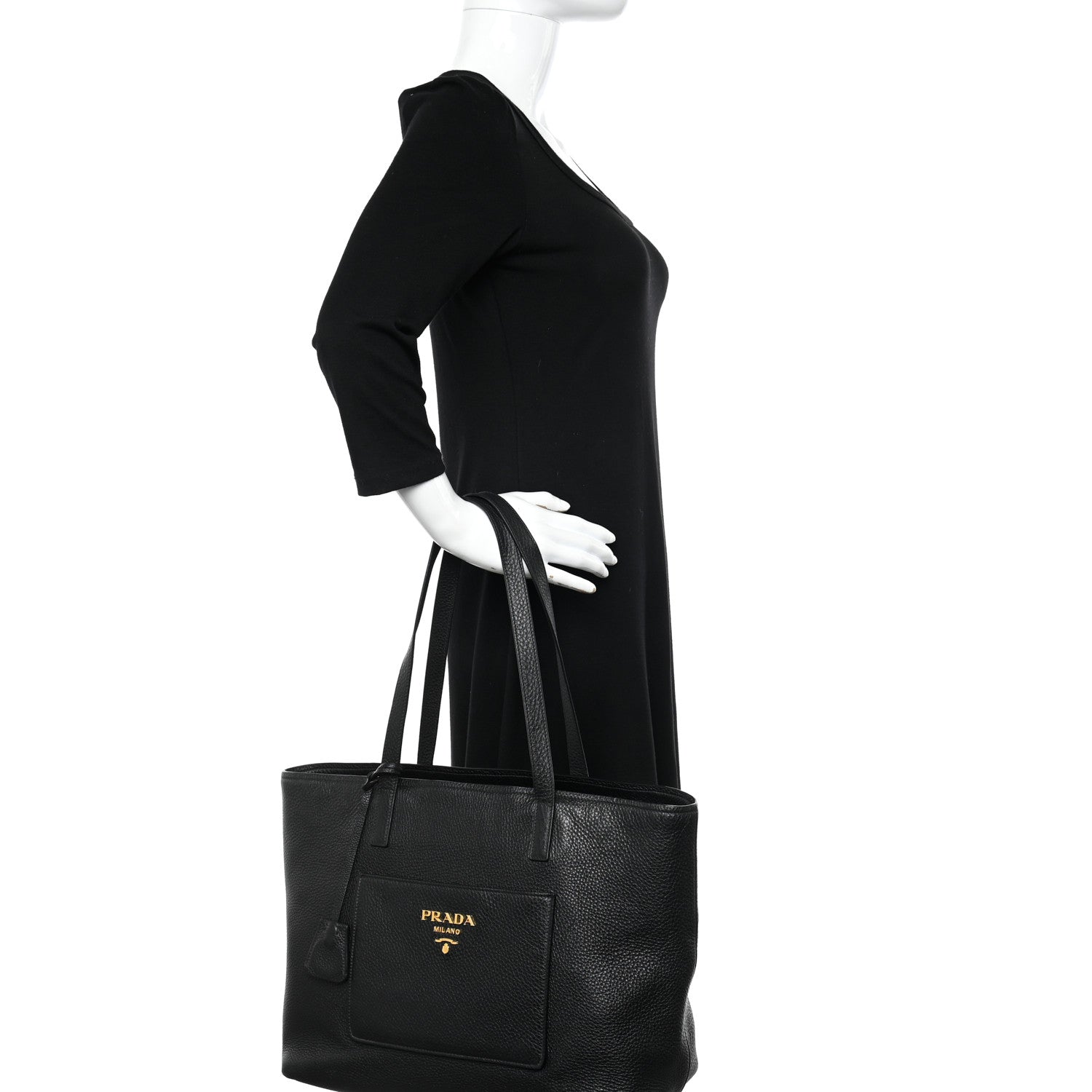 Prada Vitello Daino Pocket Shopping Tote Black 2 of 10