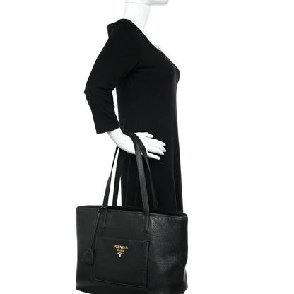 Prada Vitello Daino Pocket Shopping Tote Black 2 of 10