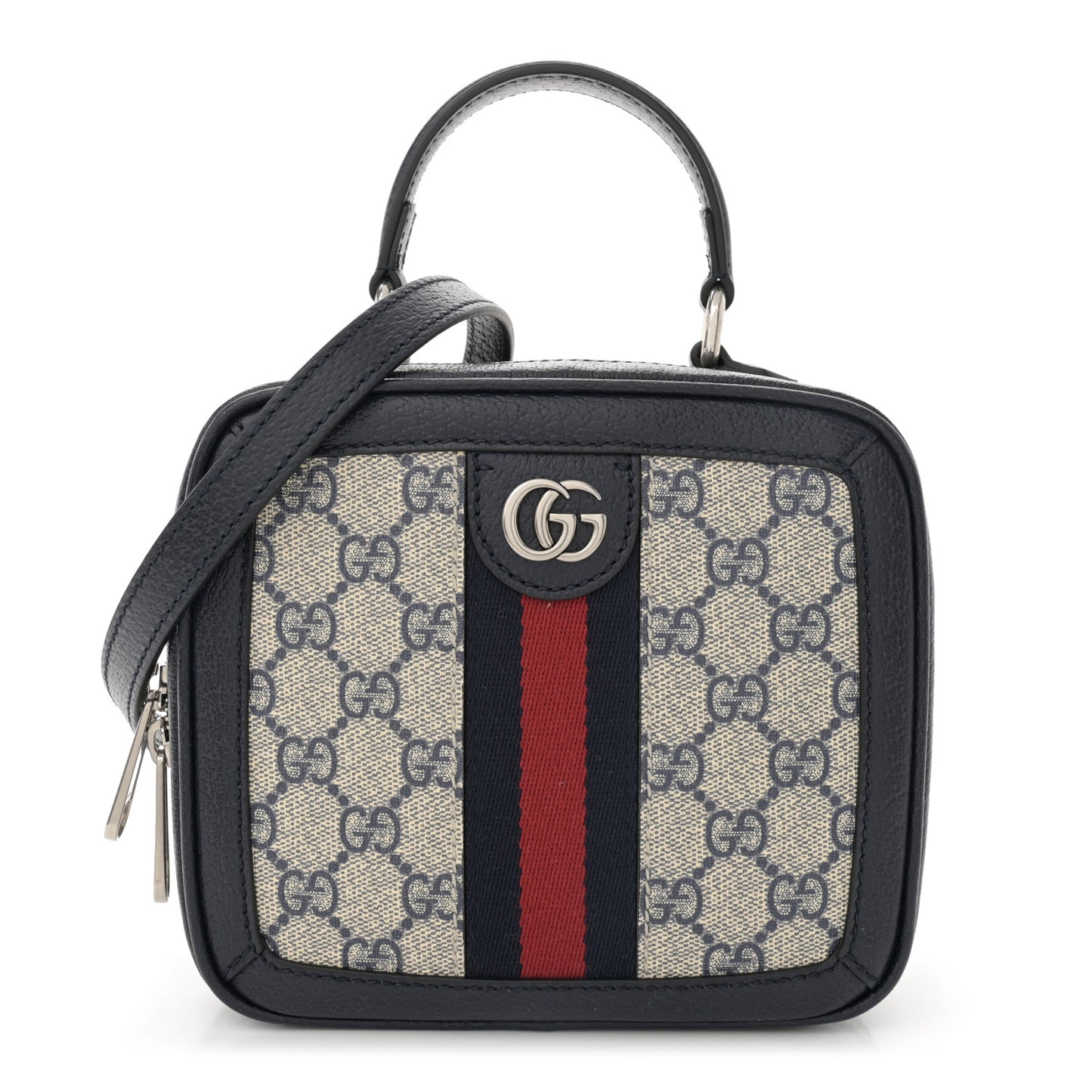 GG Supreme Monogram Mini Ophidia Top Handle Square Shoulder Bag Beige Blue