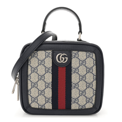 Gucci GG Supreme Monogram Mini Ophidia Top Handle Square Shoulder Bag Beige Blue 1 of 11