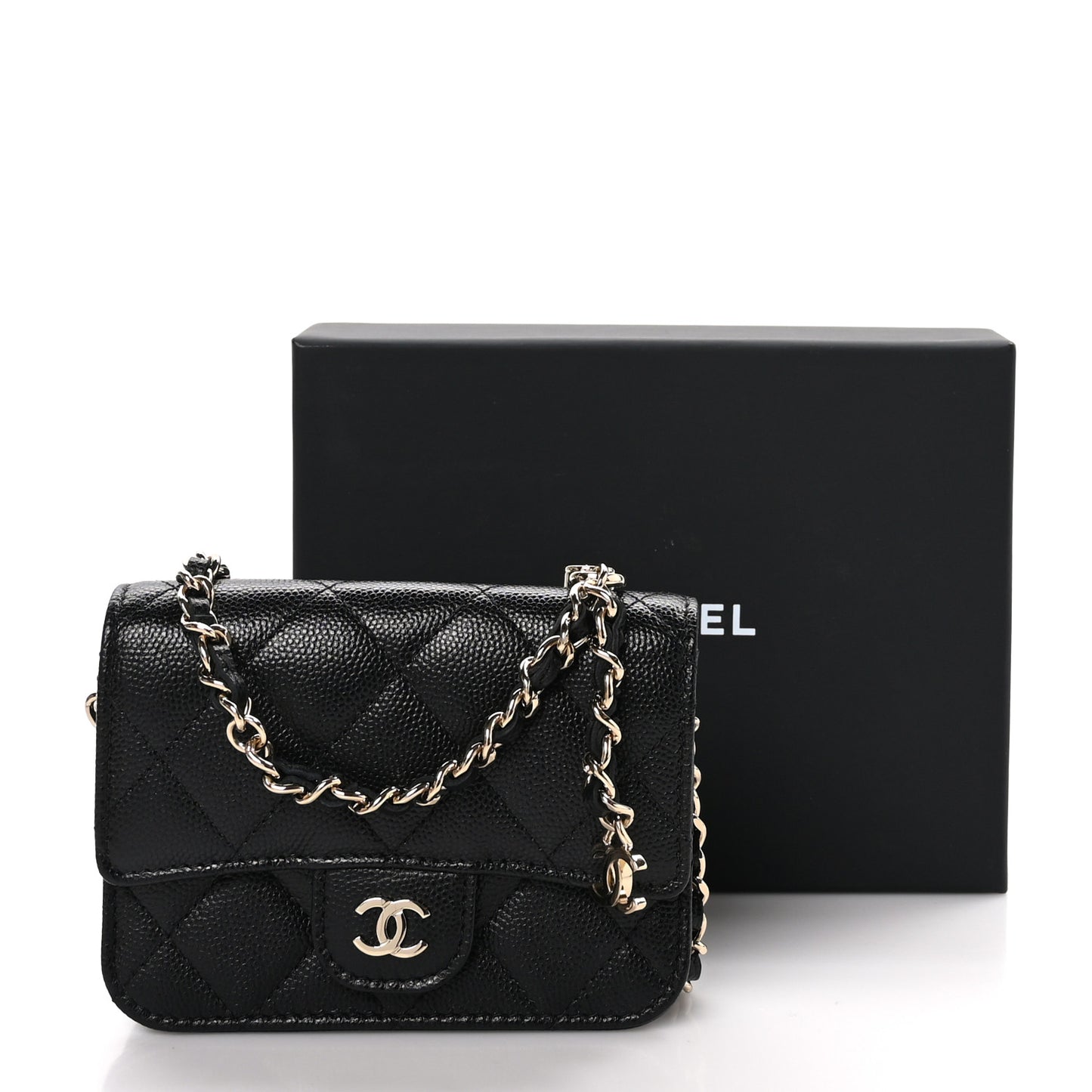 Caviar Quilted Mini Chain Belt Bag Black