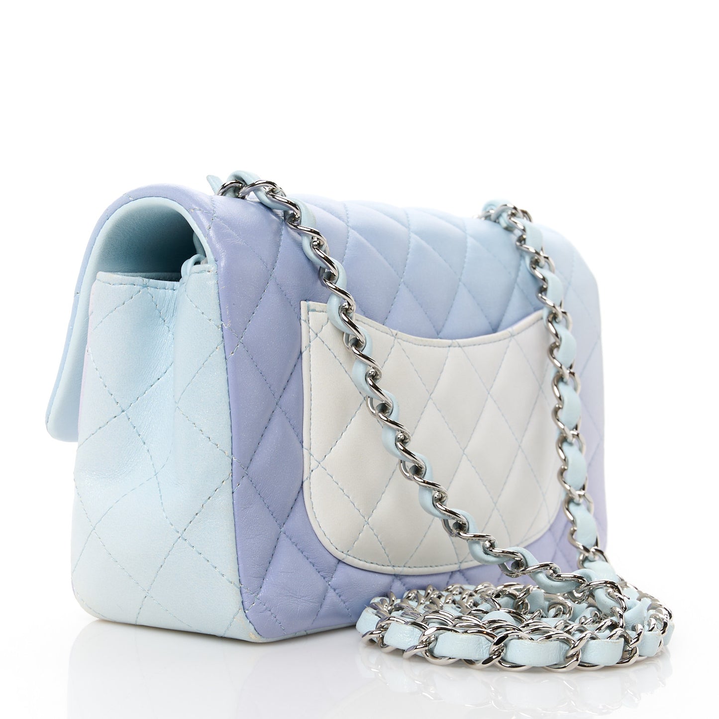 Perforated Lambskin Quilted Mini Rectangular Flap Light Blue Light Purple White