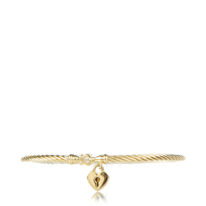 David Yurman 18K Yellow Gold 3mm Cable Collectibles Heart Lock Bracelet 1 of 5