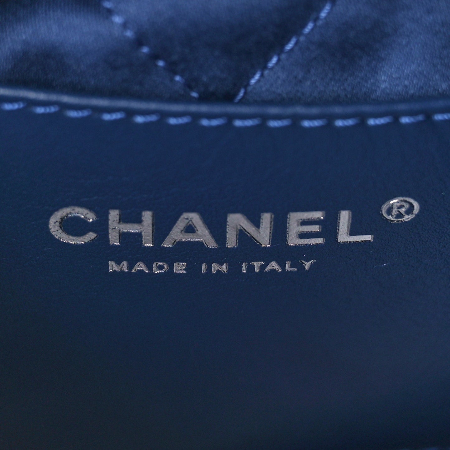 Washed Denim Quilted Studded Mini Chanel 22 Blue