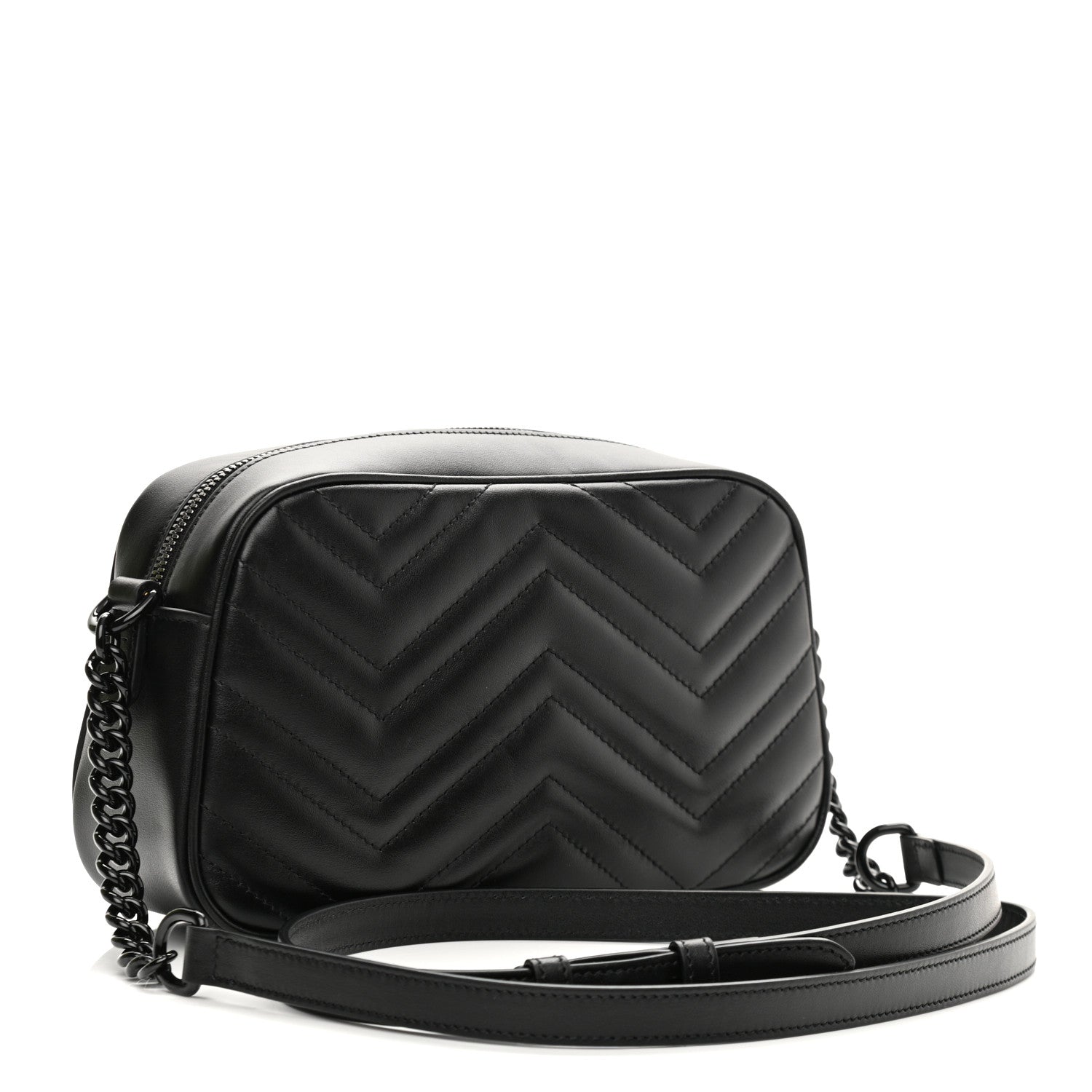 Gucci Calfskin Matelasse Monochrome Small GG Marmont Chain Shoulder Bag Black 3 of 11