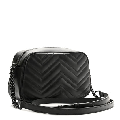 Gucci Calfskin Matelasse Monochrome Small GG Marmont Chain Shoulder Bag Black 3 of 11