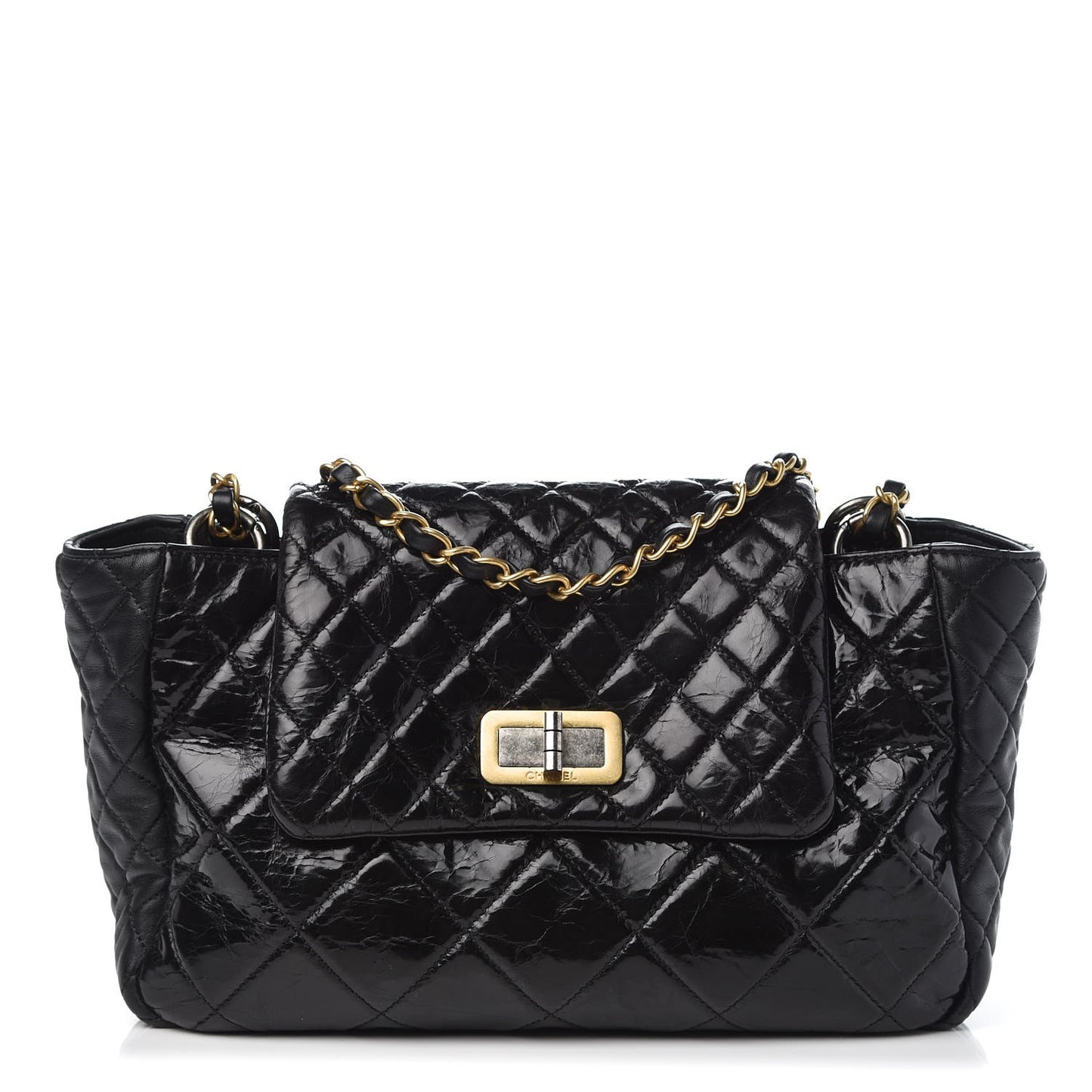 Glazed Crinkled Calfskin Accordion Mademoiselle Black