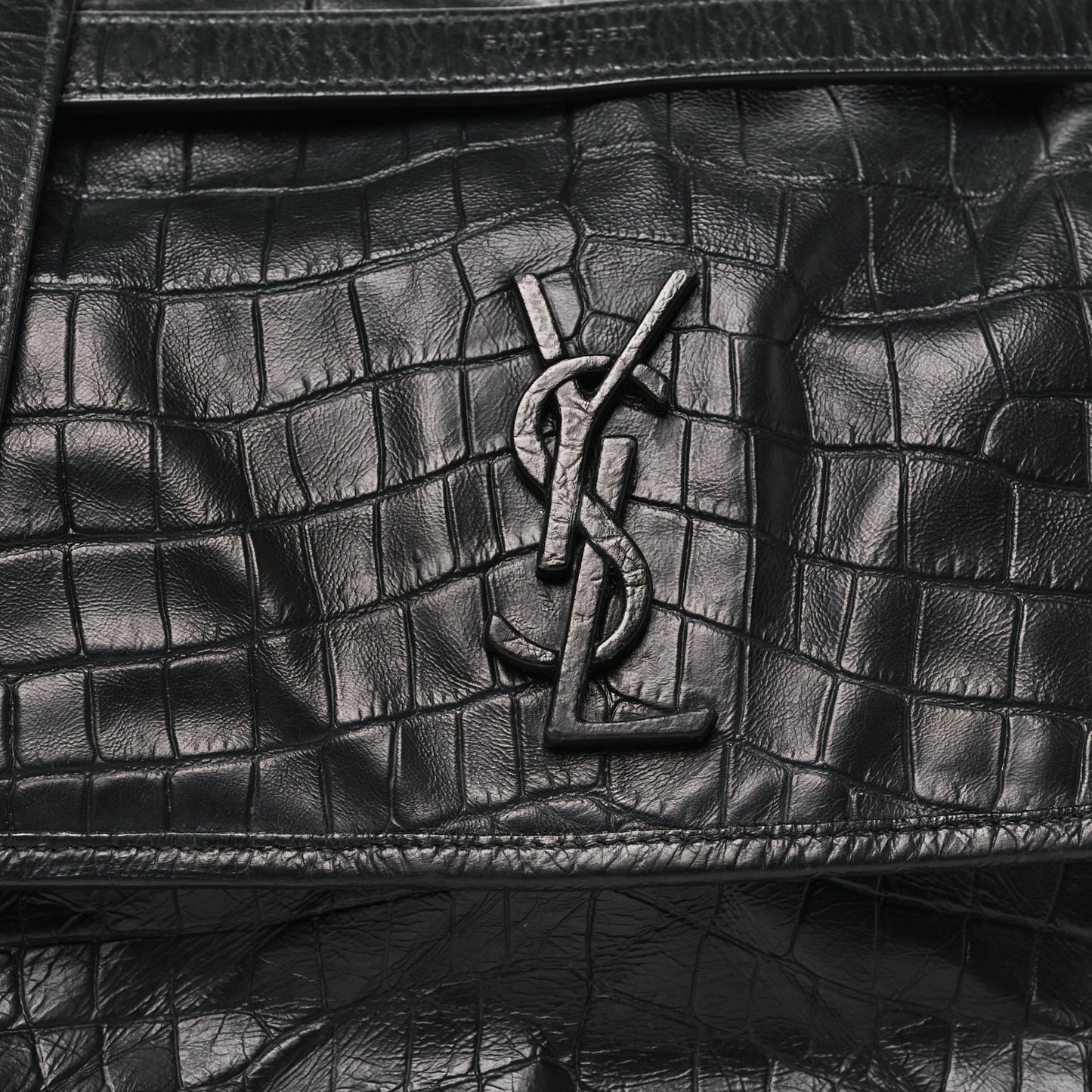 Crocodile Embossed Lambskin Monogram Medium Niki Chain Satchel Black