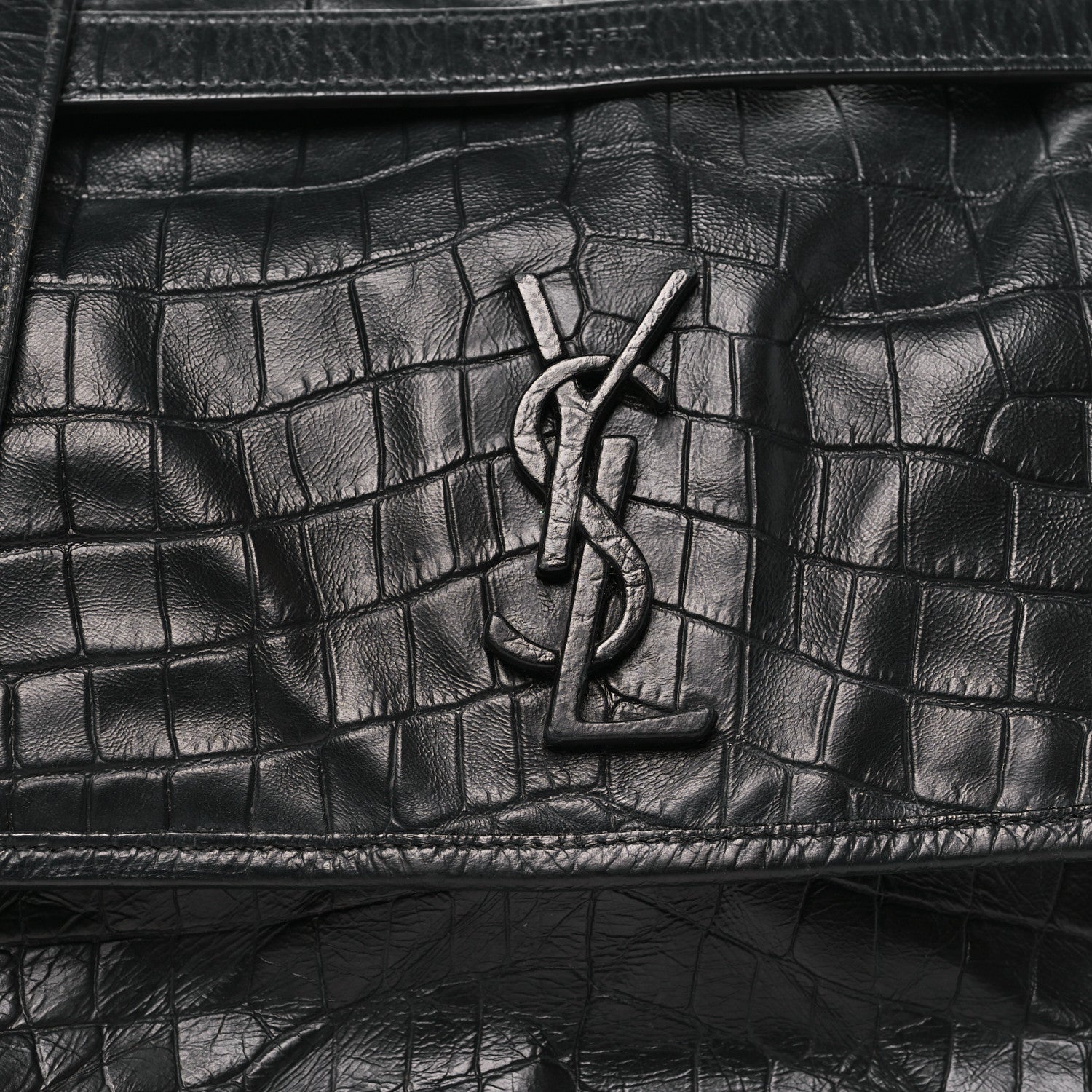 Saint Laurent Crocodile Embossed Lambskin Monogram Medium Niki Chain Satchel Black 8 of 10