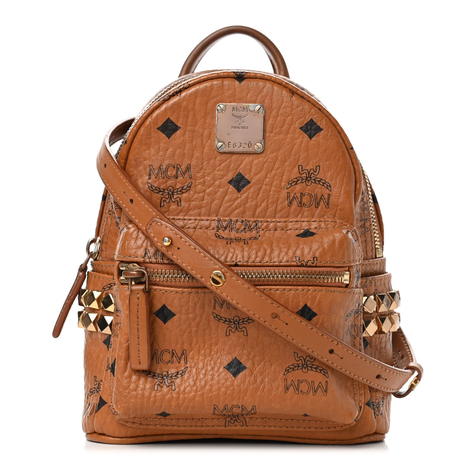 MCM Visetos Side Stud X-Mini Stark Backpack Cognac 1 of 8