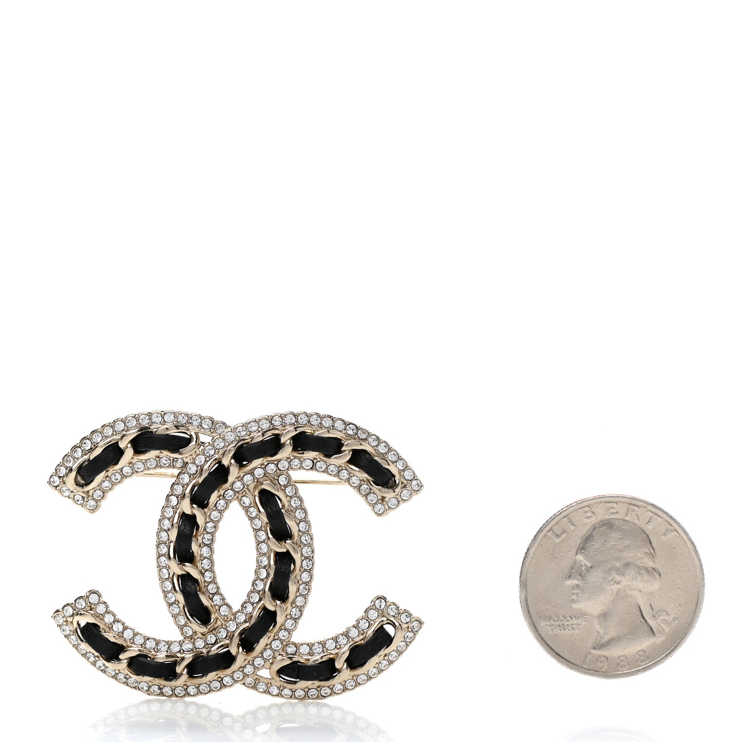 Lambskin Crystal CC Chain Brooch Black Gold