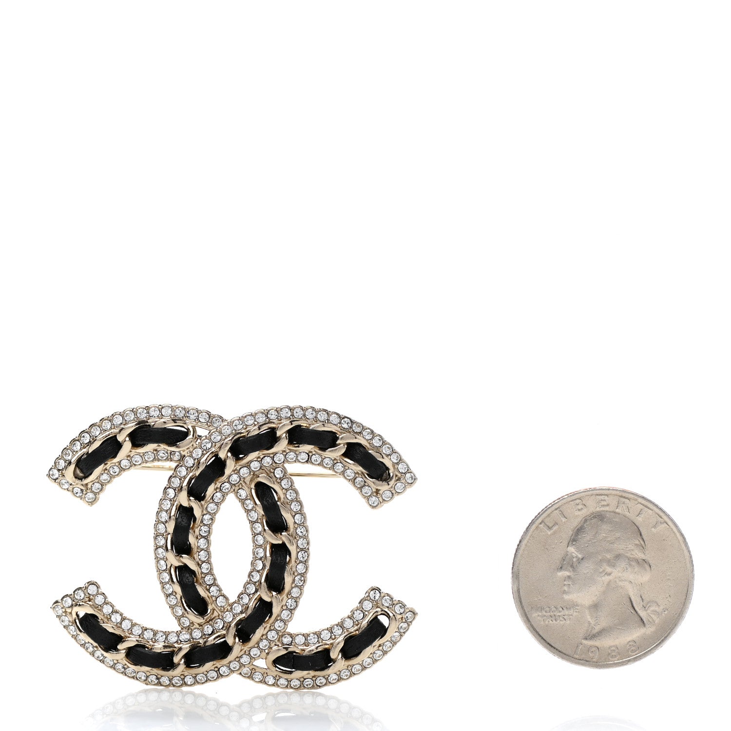 Chanel Lambskin Crystal CC Chain Brooch Black Gold 3 of 4