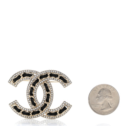 Chanel Lambskin Crystal CC Chain Brooch Black Gold 3 of 4