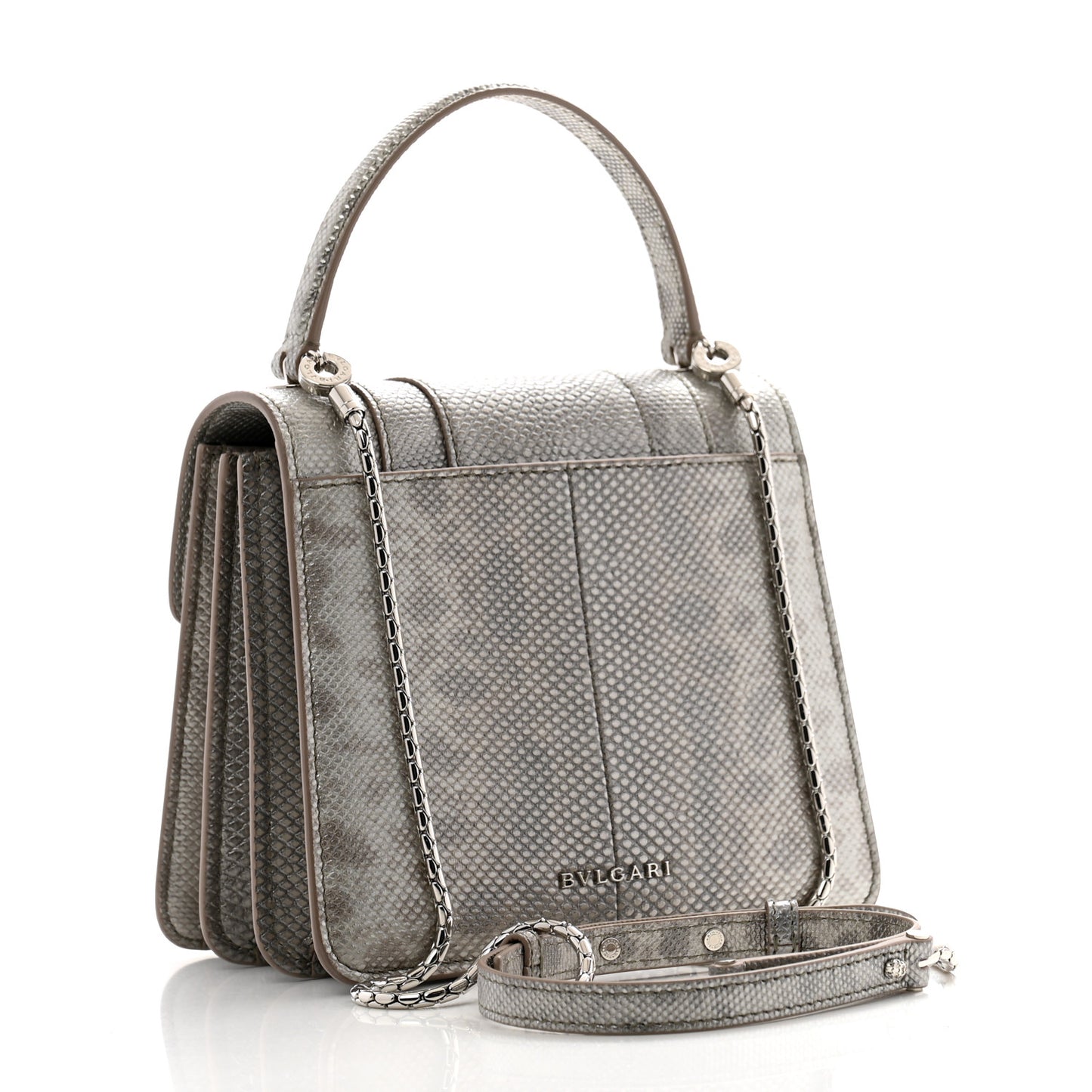 Metallic Karung Serpenti Forever Top Handle Silver