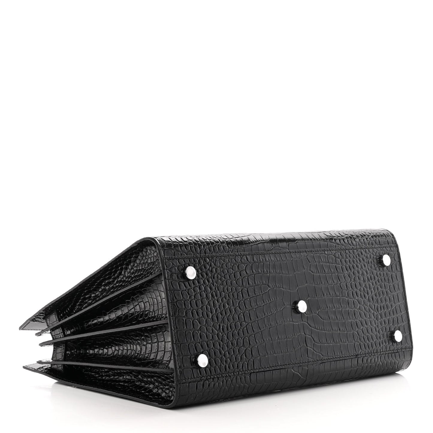 Calfskin Crocodile Embossed Small Sac de Jour Black