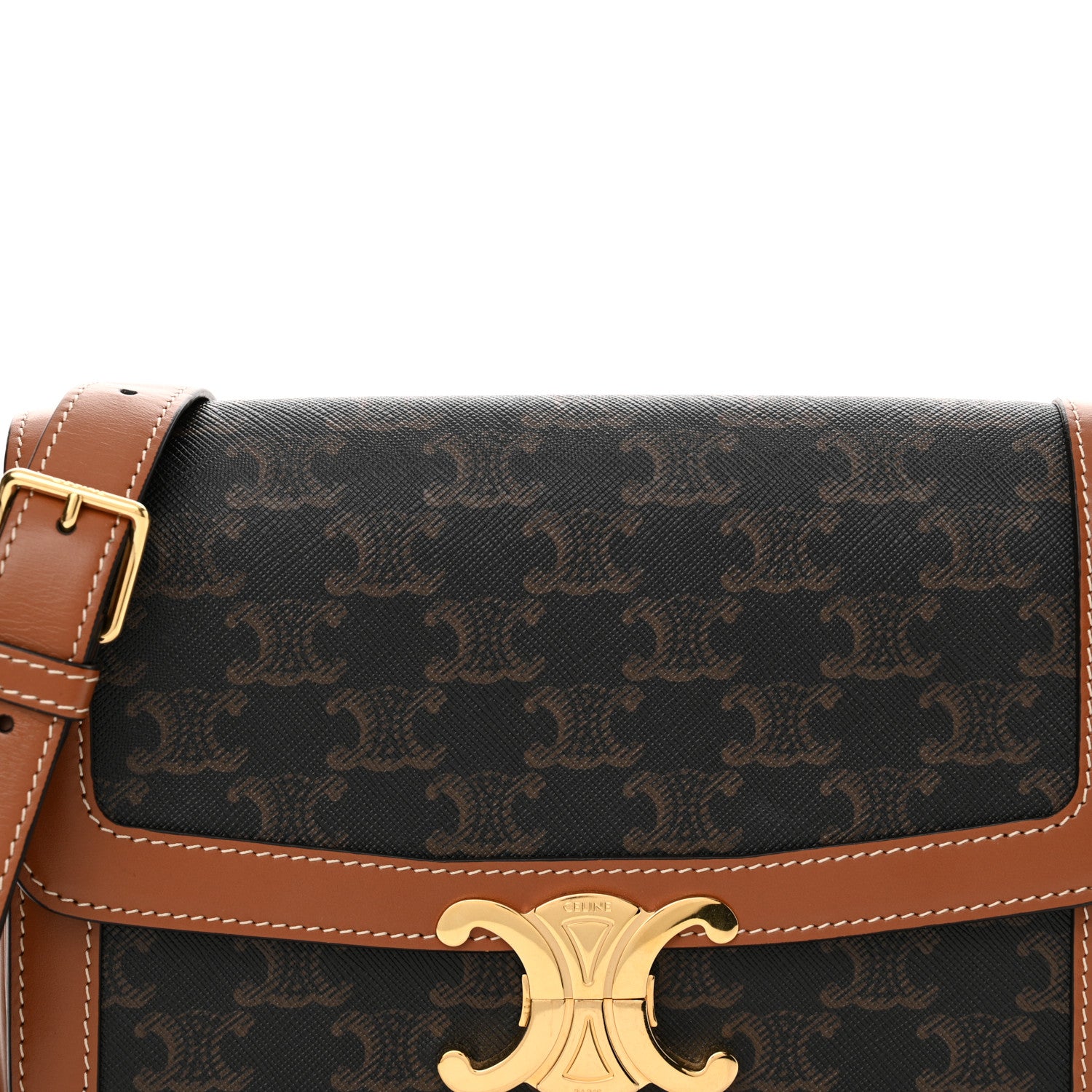 Celine Triomphe Canvas Calfskin Medium Triomphe Bag Tan 9 of 12