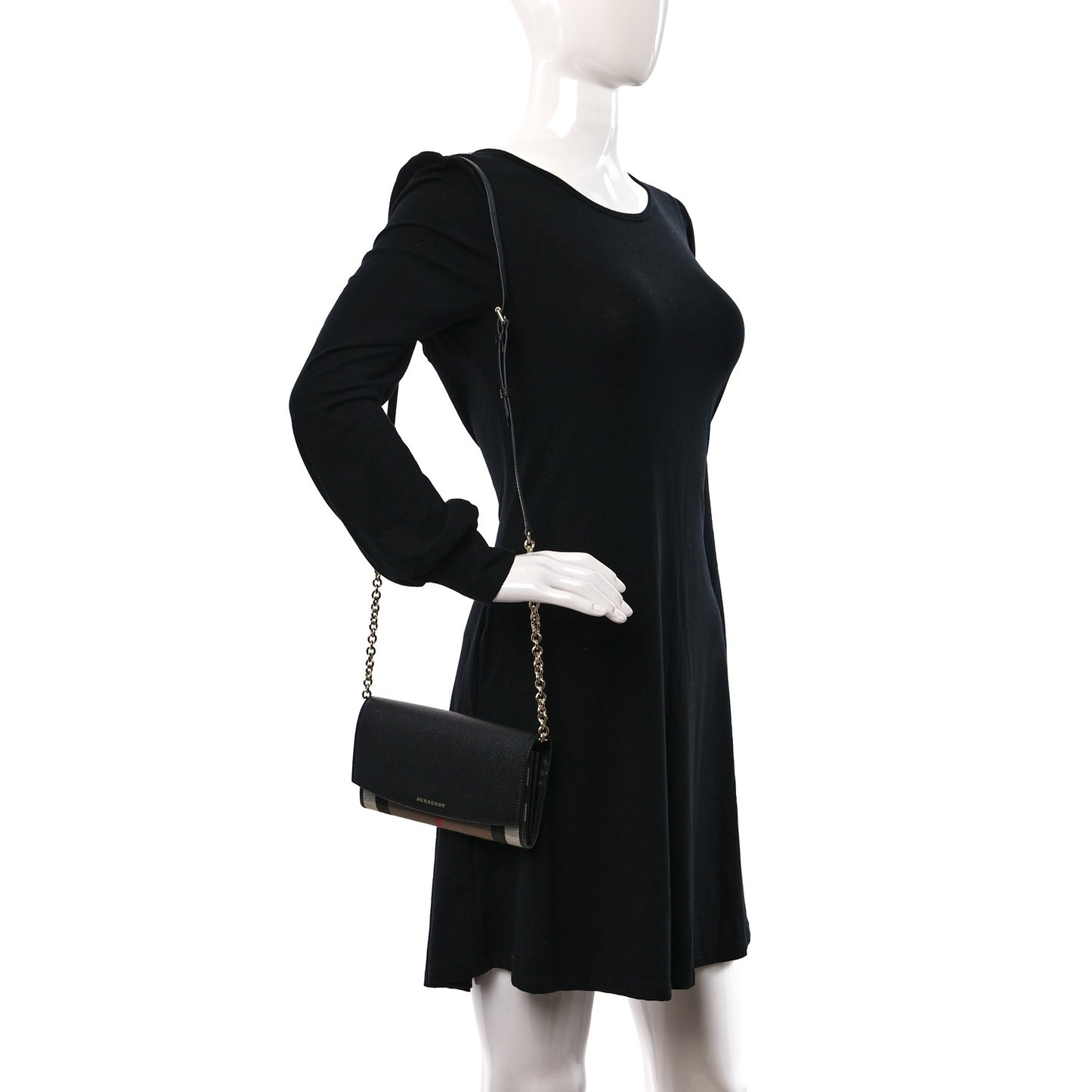 Grainy Calfskin House Check Henley Wallet On Chain Black