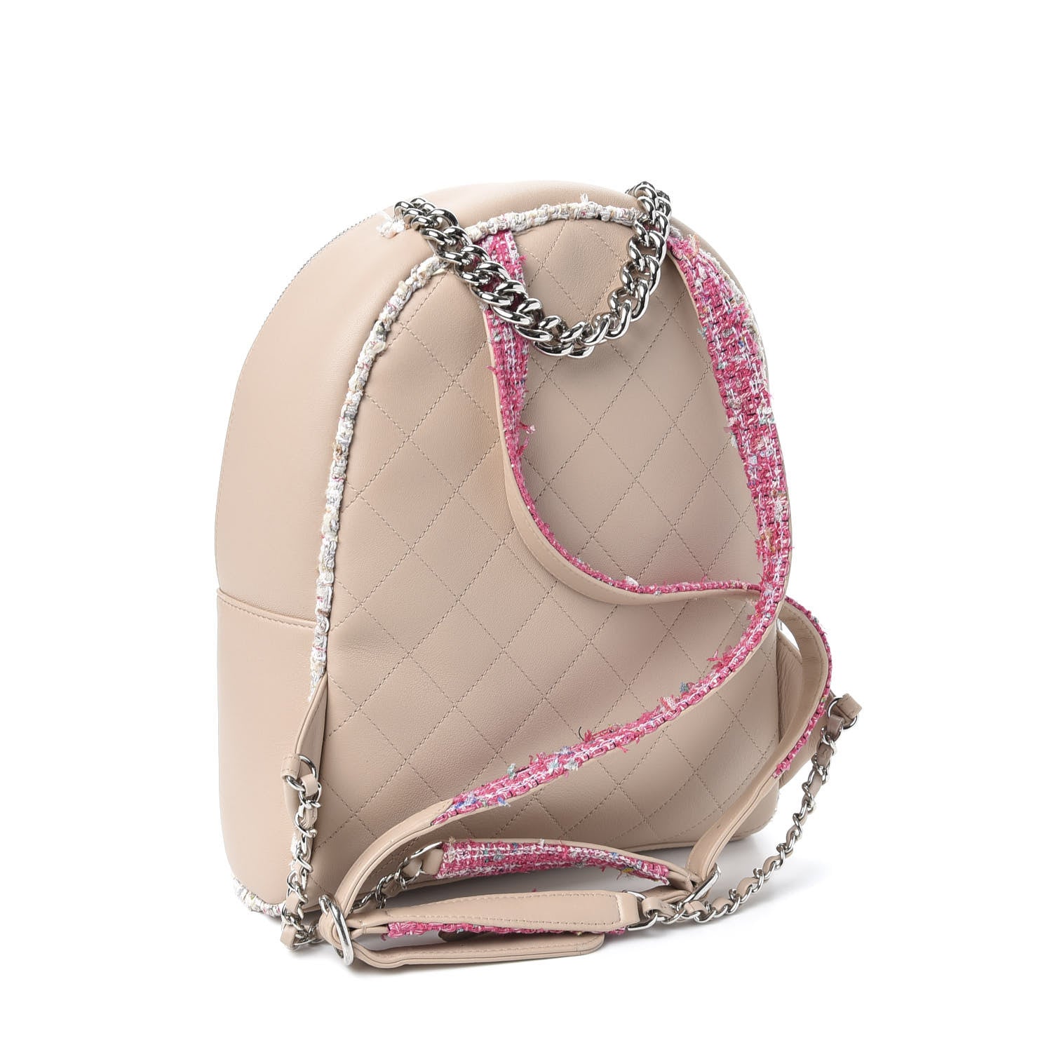 Chanel Lambskin Tweed Quilted Elegant Trim Backpack Pink 2 of 9