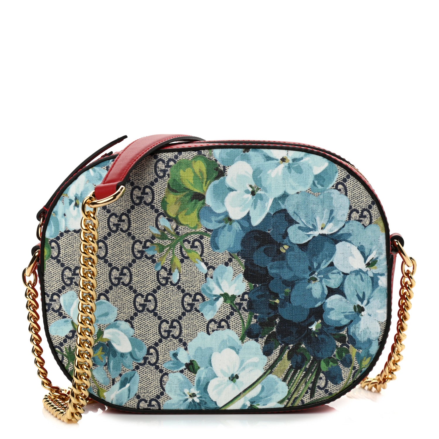 Gucci GG Supreme Monogram Blooms Mini Chain Shoulder Bag Beige Blue Navy Hibiscus Red 1 of 10