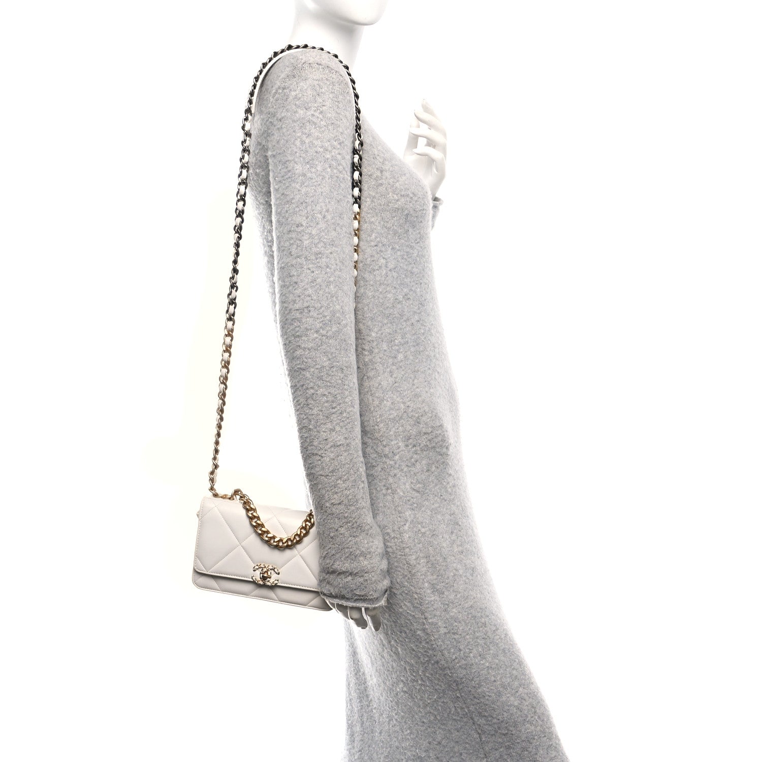 Chanel Lambskin Quilted Chanel 19 Wallet On Chain WOC White 2 of 13