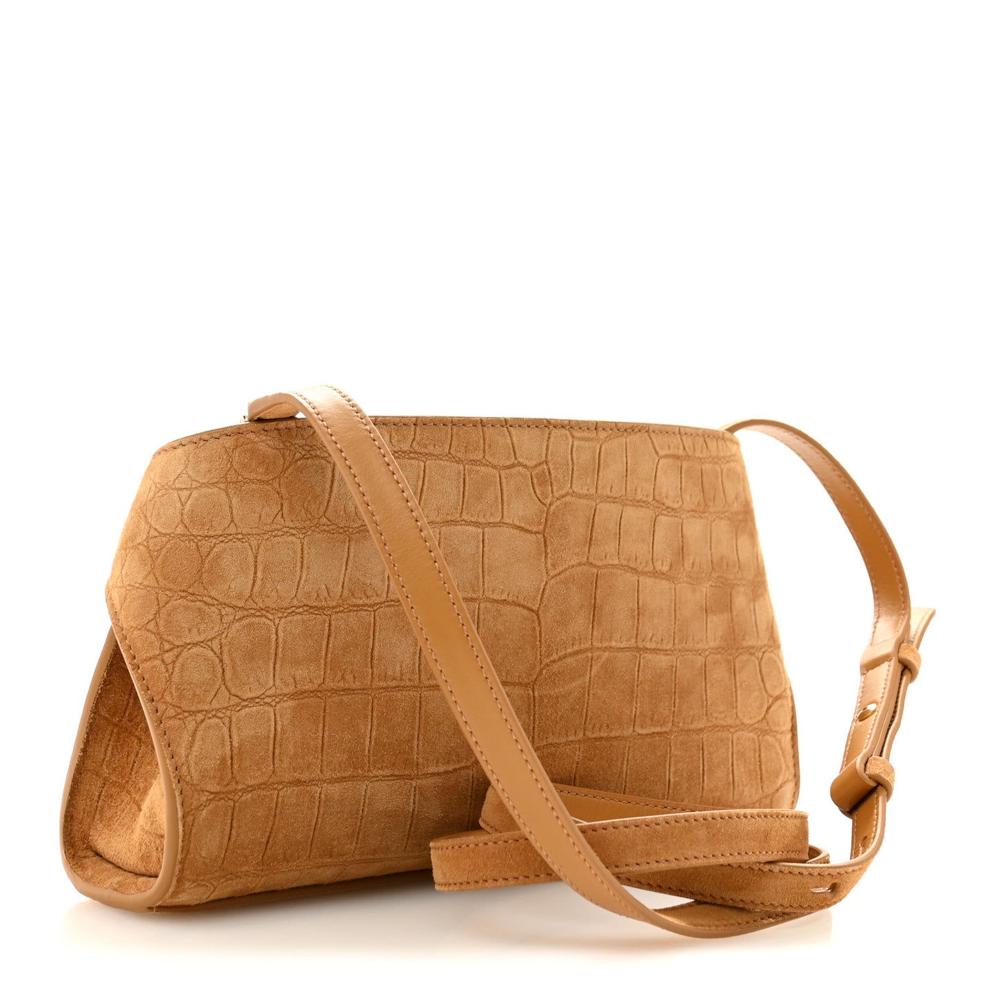 Suede Alligator Embossed Mini Hug Crossbody Bag Natural Brown