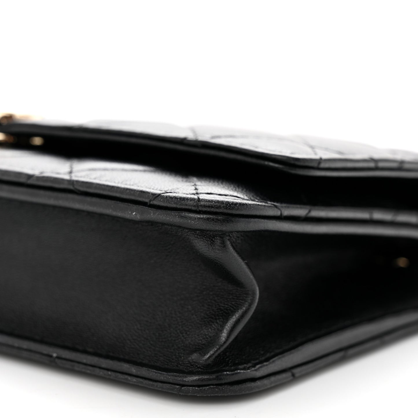 Lambskin Quilted Top Handle Wallet On Chain WOC Black