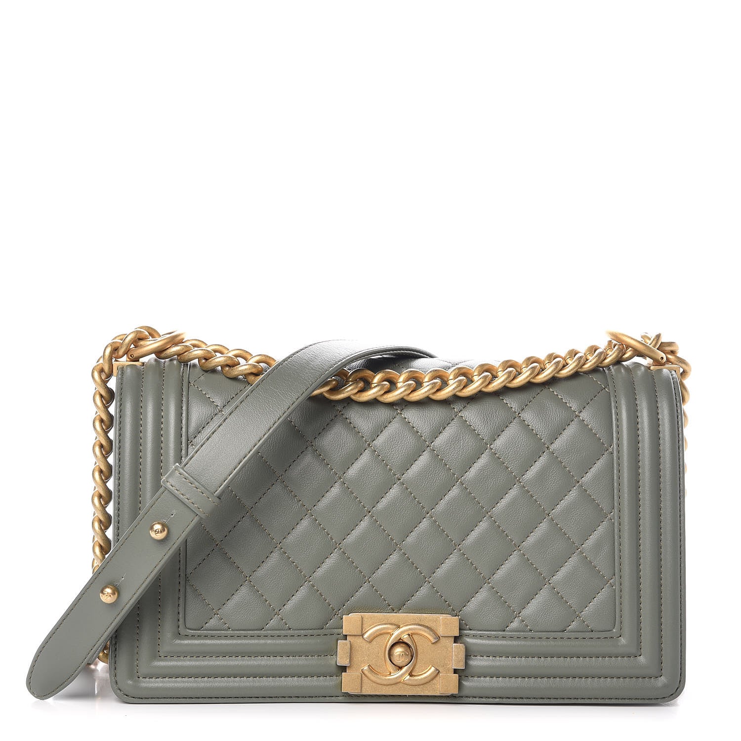 Chanel Calfskin Quilted Medium Boy Flap Green 1 of 8