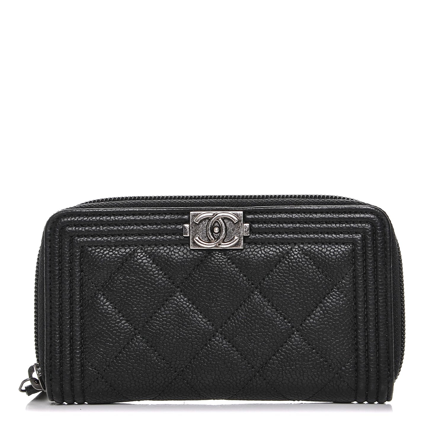 Caviar Quilted Small Boy Zip Around Wallet Black